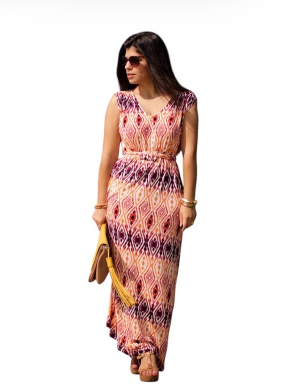 St. John’s Bay Orange Geometric Ikat Print Maxi Dress Size M